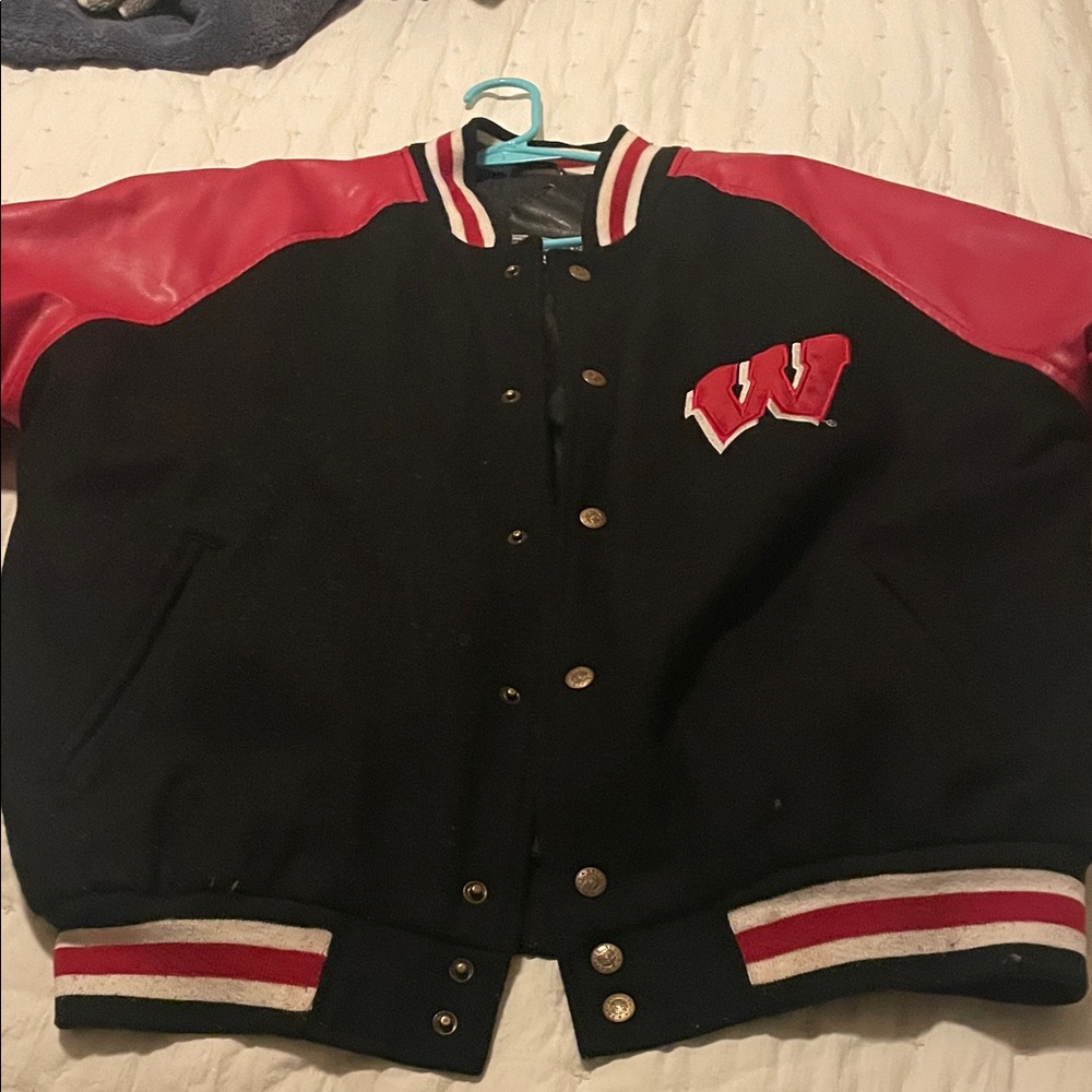 University of Wisconsin Black and Red Varsity Jacket